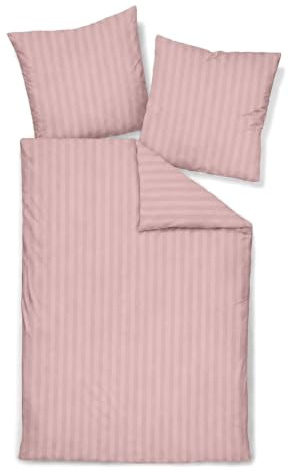 Traumschlaf Mako Satin Bettwäsche Stripe aus Baumwolle - seidiger Schlafkomfort mit elegantem Streifendesign - 135x200 cm + 80x80 cm, rosa