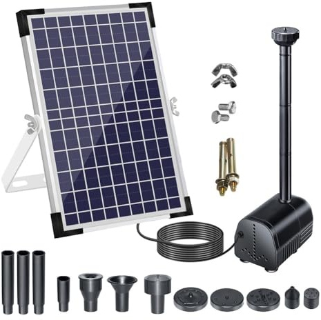 ZYNCUE 10W Solar Wasserpumpe für Gartenbrunnen, Vogeltränke und Außenteich mit 5 Meter Kabel und mehreren Düsen, Schwarz