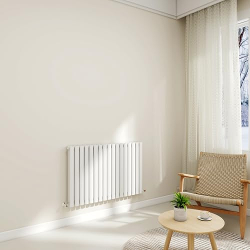 STECH HOMES Horizontal Oval Column Radiator 600x1003mm Gloss White Double | Designer Wall-Mounted Central Heating Radiators for Bedrooms & Living Rooms, Traditional Design with Rapid Heat Output