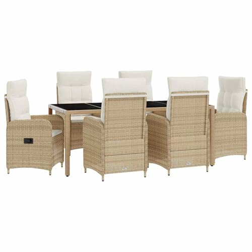 vidaXL Outdoortisch-Set 7 pcs Beige und Cremeweiß 190 x 90 x 75 cm, Stilvolles, modernes Essset für draußen, wetterfest, perfekt für Partys im Garten, Balkon oder beim Essen im Freien