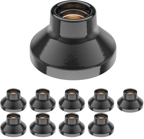 ledscom.de 10 Stück Deckenleuchte/Lampenfassung ELEKTRA, Porzellan, schwarz glänzend, 1x E27 max. 300W