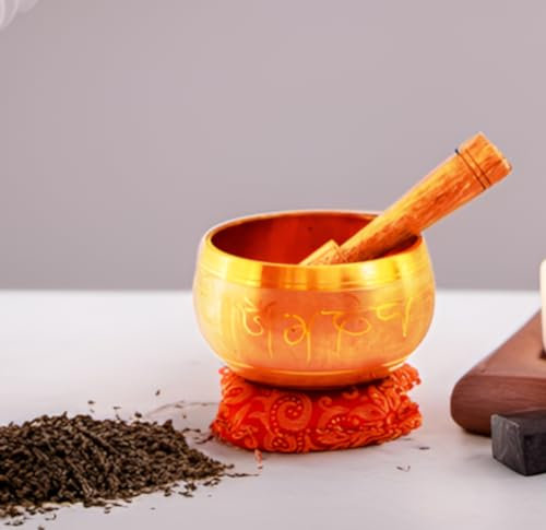 Purpledip Bell Metal Klangschale Tibetisch Buddhistisches Musikinstrument-Set für Meditation, 10,2 cm (11317)
