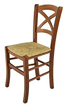t m c s Tommychairs - Chaise Cross pour Cuisine, Bar et Salle à Manger, Robuste Structure en Bois de hêtre peindré en Couleur Noyer Clair et Assise en Paille