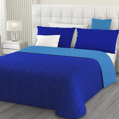 L'ANTICO ARCOLAIO - Trapuntino Matrimoniale Estivo (Blu/Denim) Copriletto Matrimoniale Mezza Stagione Made in Italy, Trapunta Matrimoniale Double Face Ipoallergenica (Microfibra, 100g/m2)