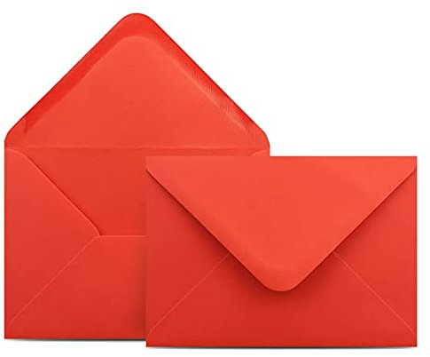 50 Briefumschläge DIN C6 Rot - 11,4 x 16,2 cm - Kuverts mit 100 g/m² Nassklebung spitze Klappe - Umschläge ohne Fenster - Colours-4-you