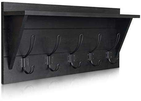 Mensola appendiabiti da parete rustica in legno rustico stile country 61 cm con 5 ganci rustici in legno di pino massello tocco perfetto per ingresso fango cucina bagno e molto altro ancora (nero)
