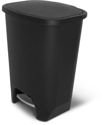 Glad 20 Gallon Trash Can - Plastic Kitchen Waste Bin with Odor Protection of Lid - Hands Free with Step On Foot Pedal and Garbage Bag Rings, Black