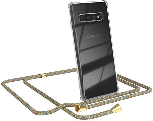 EAZY CASE Handykette kompatibel mit Samsung Galaxy S10 Handyhülle mit Umhängeband, Handykordel mit Schutzhülle, Silikonhülle, Hülle mit Band, Stylische Kette mit Hülle für Smartphone, Rainbow
