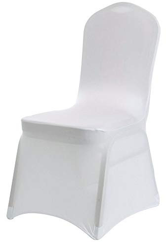LANSHAFANG 50 Stück Universell Stuhlhussen Stretch Stuhl Husse Stuhlbezug Stuhlüberzug Hochzeit Dekoration Weiß
