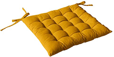 Enjoy Home, Galette de Chaise piquée, Jaune Moutarde, carré 38x38cm, 100% Coton, Attache par Nouettes, Idéal pour Une Assise Confortable, Collection Panama
