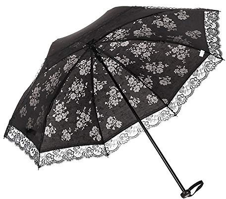 LILYXIN Vintage Spitze Sonnenschirm, Damen Outdoor UV Sonnenschirm Blume Stickerei Faltschirm Spitze Muster für Kleine Regenschirm Serie Voll Feminin (Schwarz)