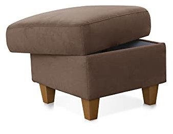 CAVADORE Polsterhocker Palera / Beistellhocker mit Stauraum, ideal als Fußhocker oder Sitzgelegenheit / 58 x 48 x 58 / Mikrofaser, Hellbraun