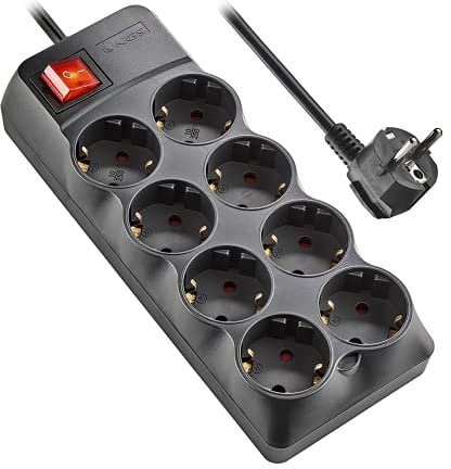 NGS POLE800 - Regleta de Enchufes con Protección contra Sobretensiones, Multienchufe con 8 Tomas Schuko e Interruptor, 250V CA hasta 10A