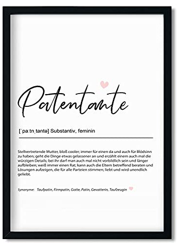 Urhome Kunstdruck Definition Patentante ohne Bilderrahmen in DIN A4 - Worterklärung wie im Duden Lexikon Wandbild Wanddeko mit Spruch für Wohnung Familie Freunde Geschenk