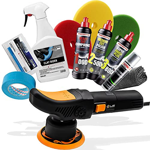 detailmate Auto Politur Set - ValetPRO Reinigungsknete + Gleitmittel + 3M Band + Liquid Elements T2000 Poliermaschine + Menzerna Polituren 250ml + 3 Pads + Sonax Quick Detailer + Poliertuch