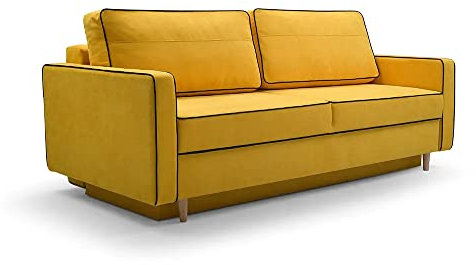 MOEBLO Sofa mit Schlaffunktion und Bettkasten aus Samt Couch für Wohnzimmer, Schlafsofa Wohnlandschaft mit Bettfunktion - KASTA - Gelb