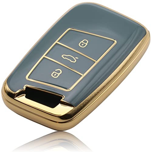 FOAMO Autoschlüssel Hülle Kompatibel mit VW Passat B8, SEAT, Skoda Keyless Autoschlüssel - TPU Schlüsselhülle - Schutz-Hülle für Autoschlüssel Blau