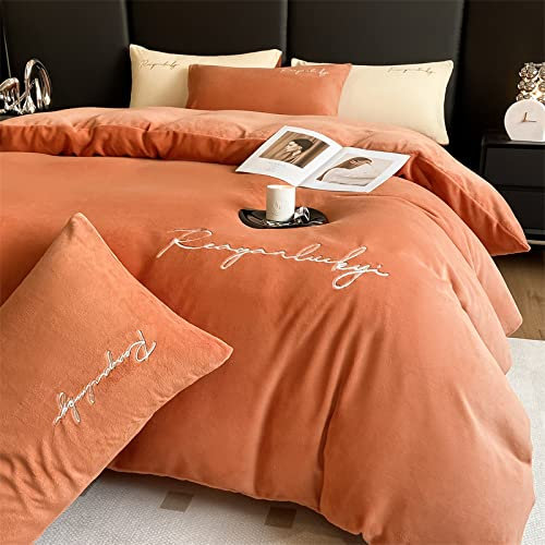 Winter PlüSch BettwäSche,Flauschig Coral Fleece Microfaser WinterbettwäSche Set,Flanell, Verdickter PlüSch, Doppelseitig, Fleece, Bestickt, Bettbezug, Bettbezug, Kissenbezug, Weihnachten, Geburtstag,