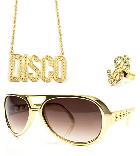 Watme 80er Jahre Outfit Herren für Fasching Karneval Cosplay Kostüm mit Kette, Dollarzeichen-Ring, Retro-Rap-Star Sonnenbrille, individuellem Hip-Hop-Accessoire aus den 70er, 80er und 90er Jahren