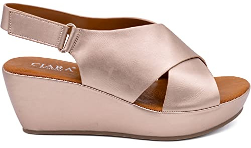 CIARA LONDON Ladies Open Toe Slip On Mid Heel Wedge Hook And Loop Casual Summer Sandals