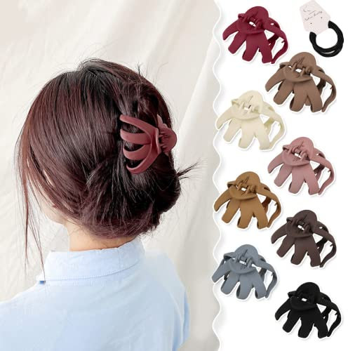 8 Stück Haarklammer, Mittelgroße Claw Clip, Octopus Haarklammer Rutschfeste Haarspange in matter Farbe, Haarspangen Damen mit 10 schwarzen Gummibändern, Haarklammern für Frauen und Mädchen
