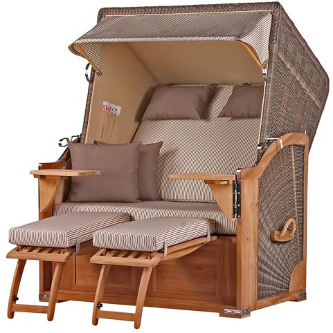 bene living Strandkorb-Set Schaalsee 2-Sitzer Teak - PE grau - Modell 510 - Liftersystem