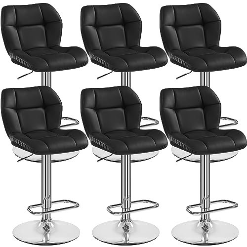Yaheetech Barhocker 6er Set Höhenverstellbar 360°Drehbar Barstühle Küchenstühle mit Rückenlehne und Fußstütze, Barstuhl PU-Kunstleder Sitzhöhe 62,5 cm - 84,5 cm für die Küche, Schwarz