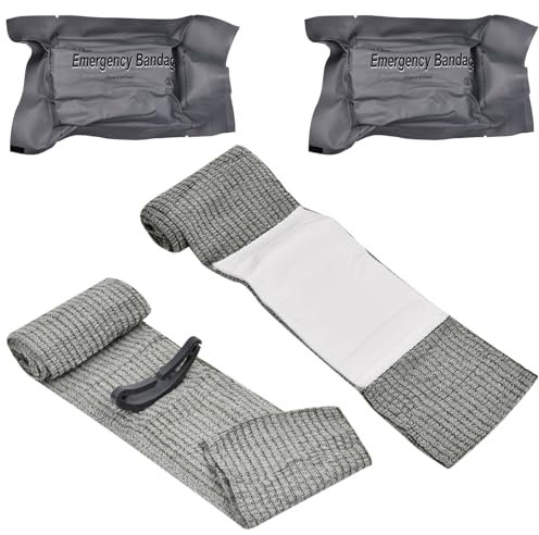 2 Pièces Bandage Israélien, 4 Israël Bandage Pansement Israelien Trauma Bandage d'urgence, Bandage Hémostatique pour Les Urgences Graves en Plein Air et La Randonnée de Contrôle des Pertes de Sang
