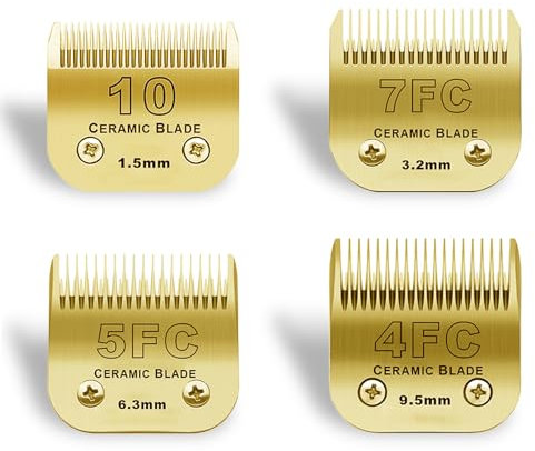 BESTBOMG 10 + 7FC+5FC + 4FC Ersatzklinge für Hundepflege, kompatibel mit Heiniger/Moser Max45/Andis/Oster A5 Haarschneidemaschine für Hunde, Länge 1,5 mm-9,5 mm, goldfarben