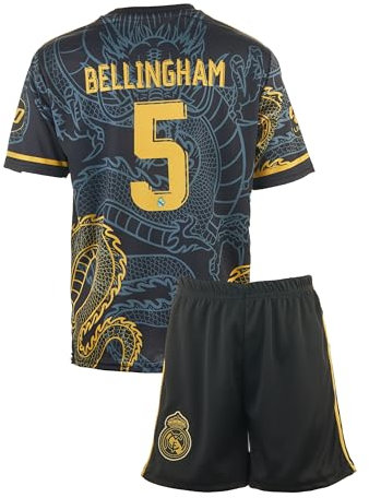 Madrid Bellingham Dunkelblau Drachen Fußball Kinder Trikot,Spezieller Entwurf, Fussball, Limitierte Auflage, Beschränkte Auflage, Kommen Sie mit Shorts (Dunkelblau,152,Bell)