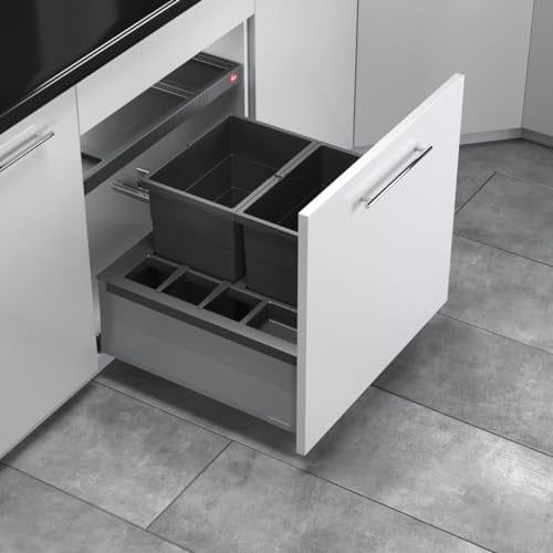 Hailo Abfallsammler 3620811 Einsatz | Separato K Mülleimer Einsatz | für 60cm Schrankauszug | 2fach Trennung mit Tablarauszug (Dunkelgrau)
