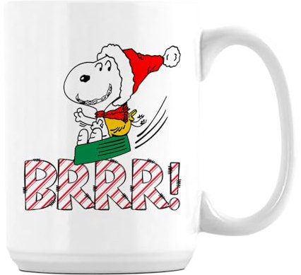 Getagift Snoopy BRR!, Christmas Snoopy with Santa Cap,15oz Coffee Mug. (White)