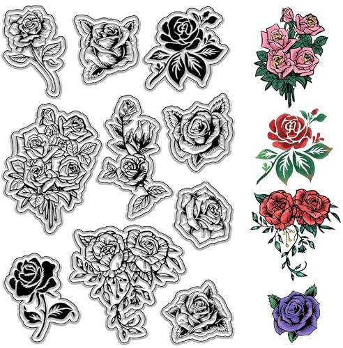 CRASPIRE Rose Clear Rubber Stamps Flower Floral Silikonstempel Siegel Transparente Silikonstempel Für Journaling Kartenherstellung DIY Scrapbooking Handgefertigtes Fotoalbum Notizbuchdekor