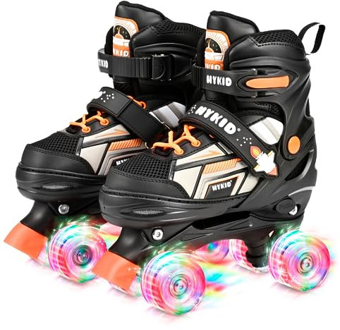 Rollschuhe Kinder,4 verstellbare Größen,Stabile und Sichere 3-Punkt-Konstruktion,Mädchen-Rollschuhe für Anfänger mit atmungsaktivem Obermaterial,Leicht und Lustig