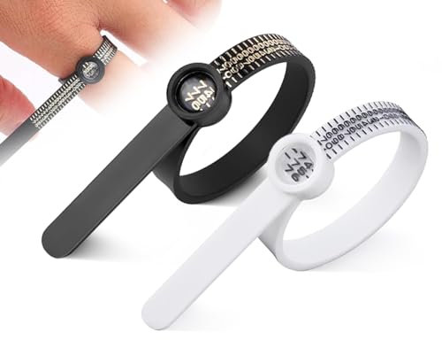Lhbwhiz 2 Stück Ringgrößenmesser,messen Fingerumfang ermitteln, wiederverwendbar bestimmen Ring Größemesser werkzeug mit Lupe,Multi Sizer für Europa(Schwarz-Weiss)