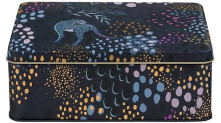 Sara Miller - Midnight Leopard Deep Rectangular Tin 195 x 154 x 75mm