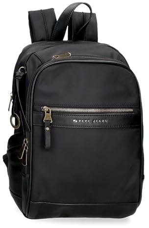 Pepe Jeans Morgan Mochila para Portátil 13,3 Negro 25x37x10 cms Poliéster y PU 9,25L by Joumma Bags