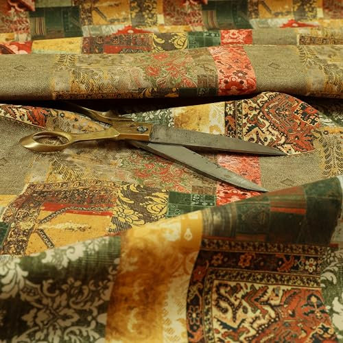 Redbrick Mill Fabrics Flammhemmender, modern bedruckter Samtstoff, geometrisches Patchwork-Muster, Bronze, für Polstermöbel (Meterware)