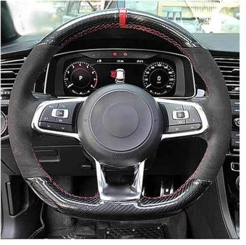 Lenkrad Abdeckung DIY Handgenähte Carbon-Faser-Schwarz-Auto-Lenkradabdeckung Für VW Für Golf 7 Für GTI Für Golf Für R MK7 Für Polo Für Scirocco 2015 2016 Lenkradbezug (Farbe : A)