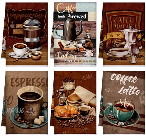 Boyiee Geschirrtücher, 6 Stück, braun, 61 x 40,6 cm, saugfähig, dekorative Geschirrtücher, Retro-Handzubehör für Kaffee, Bar, Dekoration, Einweihungsgeschenke, Hochzeitsdusche, Dekoration