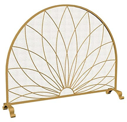 LIDDFAFA Kaminschirme, Halbrunder Kaminschirm für Funken, Glut, Gold, 98 x 78 cm, Feuerstelle, Funkenschutz mit Beinen, 3-teilige Kindersicherheitstür Journey