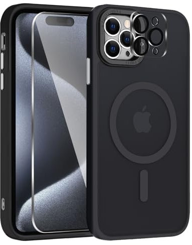 TQLGY for iPhone 15 Pro Case, Magnetic iPhone 15 Pro Phone Case [Compatible with MagSafe] Translucent Matte Back Slim Shockproof Military-Grade Protection Anti-Fingerprint Cover, Black
