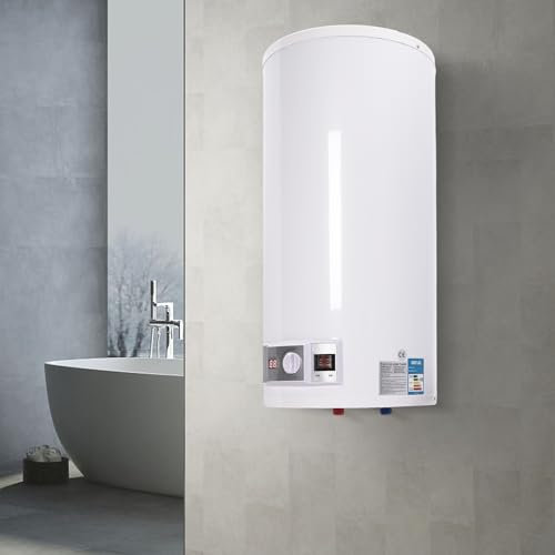 KEESUNG Chauffe-eau électrique instantané - Montage mural - Avec douche, tuyau et robinet de lavabo en acier (80 l)