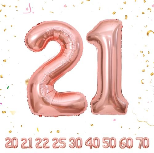 Palloncini Compleanno 21 anni Oro rosa -101 CM Palloncino Numero 21 Gonfiabile in Foil -Decorazioni Compleanno di un uomo donna- Vola con l'Elio