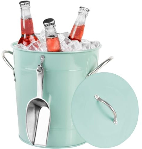 Eiseimer mit Schaufel, 4L-Eisschaufel mit Schaufel und Deckel verdicken verzinkter Eiseneimer mit doppelschicht isolierter Eiseimer Champagnereiseimer, grün
