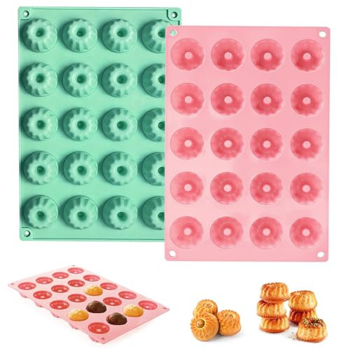 Ksvaye 2 Pièces Mini Moule Kouglof Silicone Moule Mini Savarin Réutilisables 20 Cavités Moules à Kouglof Antiadhésive Kouglof Moule pour Gâteaux (29 x 19,5 x 2,2cm)