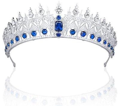 GLJTUO Haarschmuck Krone Diademe Für Frauen Zirkonia Kristalle Königin Prinzessin Hochzeit Tiara Krone Braut Frauen Haarschmuck Schmuck Saphir Königliche Prinzessin Tiara, C1-T,C1-Tiaras