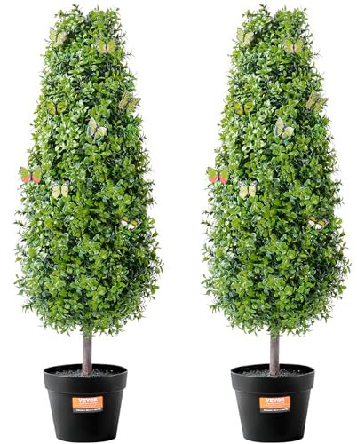 VEVOR Albero di Bosso Artificiale Topiario, 91,4 cm Altezza, 2 Pezzi, Alberi di Bosso Finti, Pianta Artificiale Verde con Foglie, Vaso, Decorazione, Set di Verde con Protezione UV per Arredamento