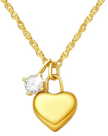 FEITENGU Damen Goldkette, Herzanhänger mit Zirkonia, 50cm, 18k Vergoldet, Schmuck für Frau, Mutter, Freunde, Valentinstag, Muttertag