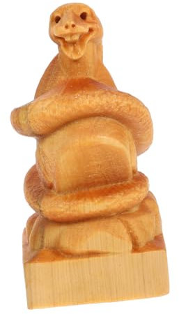 Cabilock Ornements De Serpent Sculptés sur Bois Animal du Chinois Décor De Jardin De Serpent Sculpture De Serpent Sculptée à La Main Statue De Sculpture d'animaux Khaki